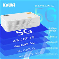 KuWFi 5G Router, 5G Router SIM Card, 5G LTE WLAN Router, AX3600 Dual-Band Wi-Fi 6, 2.5 Gigabit Ports + 4000mAh Battery, VPN, MU-MIMO, Web Management, 32 WiFi Devices, Plug and...