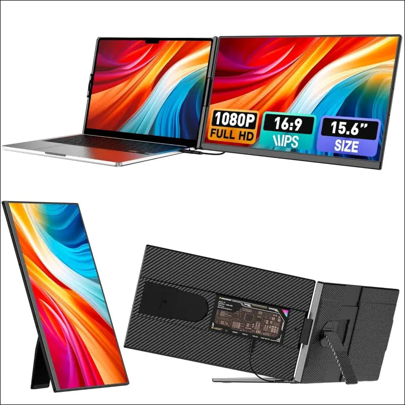 Kwumsy Laptop Screen-15.6" Portable Monitor, 1920×1080P FHD IPS Monitor for Laptop with 86% NTSC, Plug & Play Screen for Windows, Mac, Chrome, Android, With Type-C/HDMI/USB-A
