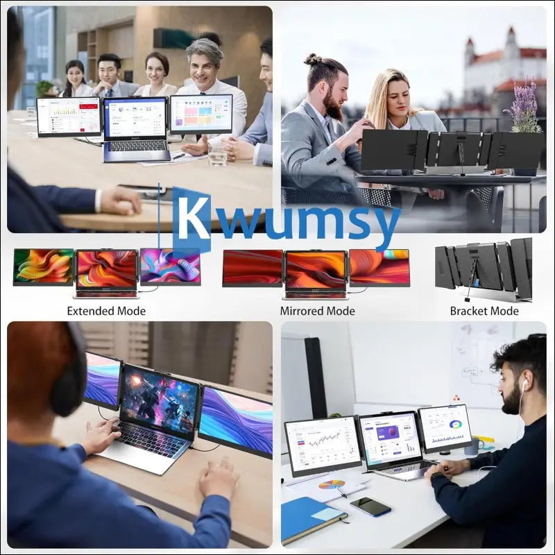 Kwumsy Portable Monitor For Laptop-14" Full HD 1080p Display Dual Triple Monitor Screen Extender,Compatible With Windows/Mac/Chrome For 13''-17.3'' Maximum Width 405mm Laptops.