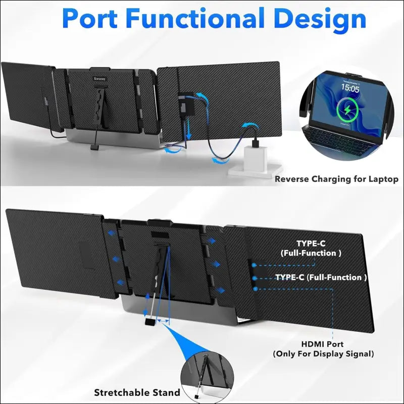 Kwumsy Portable Monitor For Laptop-14" Full HD 1080p Display Dual Triple Monitor Screen Extender,Compatible With Windows/Mac/Chrome For 13''-17.3'' Maximum Width 405mm Laptops.