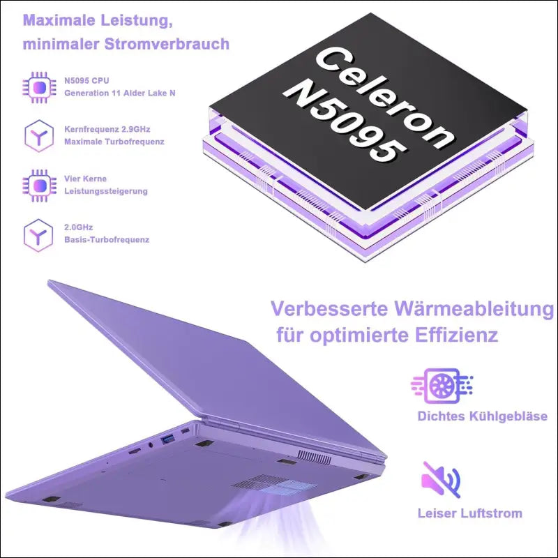 Laptop 16 Inch 12 GB RAM 512 GB ROM Extensions 2.5 Inch 1 TB SSD, Laptop Win 11 with 4-Core CPU N5095 (up to 2.9 GHz), 1920 x 1200丨5G WiFi, Bluetooth & German Keyboard Sticker...