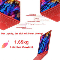 Laptop 16 Inch 12 GB RAM 512 GB ROM Extensions 2.5 Inch 1 TB SSD, Laptop Win 11 with 4-Core CPU N5095 (up to 2.9 GHz), 1920 x 1200丨5G WiFi, Bluetooth & German Keyboard Sticker Red