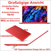 Laptop 16 Inch 12 GB RAM 512 GB ROM Extensions 2.5 Inch 1 TB SSD, Laptop Win 11 with 4-Core CPU N5095 (up to 2.9 GHz), 1920 x 1200丨5G WiFi, Bluetooth & German Keyboard Sticker Red