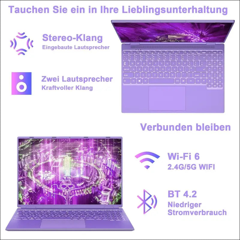 Laptop 16 Inch 12 GB RAM 512 GB ROM Extensions 2.5 Inch 1 TB SSD, Laptop Win 11 with 4-Core CPU N5095 (up to 2.9 GHz), 1920 x 1200丨5G WiFi, Bluetooth & German Keyboard Sticker...