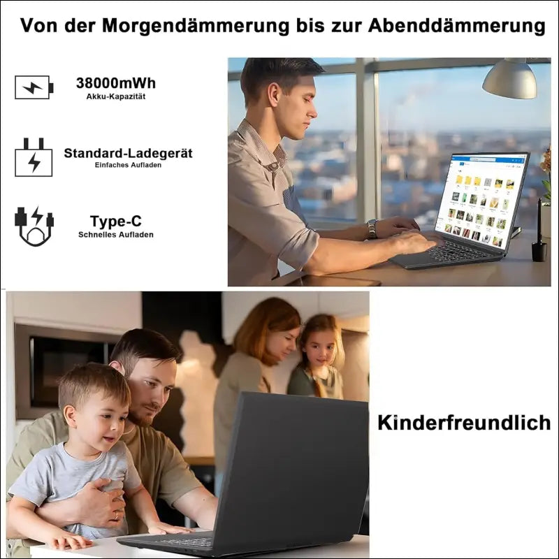 Laptop 16 Inch 12 GB RAM 512 GB ROM Extensions 2.5 Inch 1 TB SSD, Laptop Win 11 with 4-Core CPU N5095 (up to 2.9 GHz), 1920 x 1200丨5G WiFi, Bluetooth & German Keyboard Stickers,...
