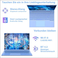 Laptop 16 Inch 12 GB RAM 512 GB ROM Extensions 2.5 Inch 1 TB SSD, Laptop Win 11 with 4-Core CPU N5095 (up to 2.9 GHz), 1920 x 1200丨5G WiFi, Bluetooth & German Keyboard Sticker Blue