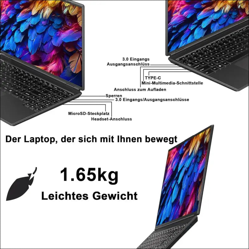 Laptop 16 Inch 12 GB RAM 512 GB ROM Extensions 2.5 Inch 1 TB SSD, Laptop Win 11 with 4-Core CPU N5095 (up to 2.9 GHz), 1920 x 1200丨5G WiFi, Bluetooth & German Keyboard Stickers,...