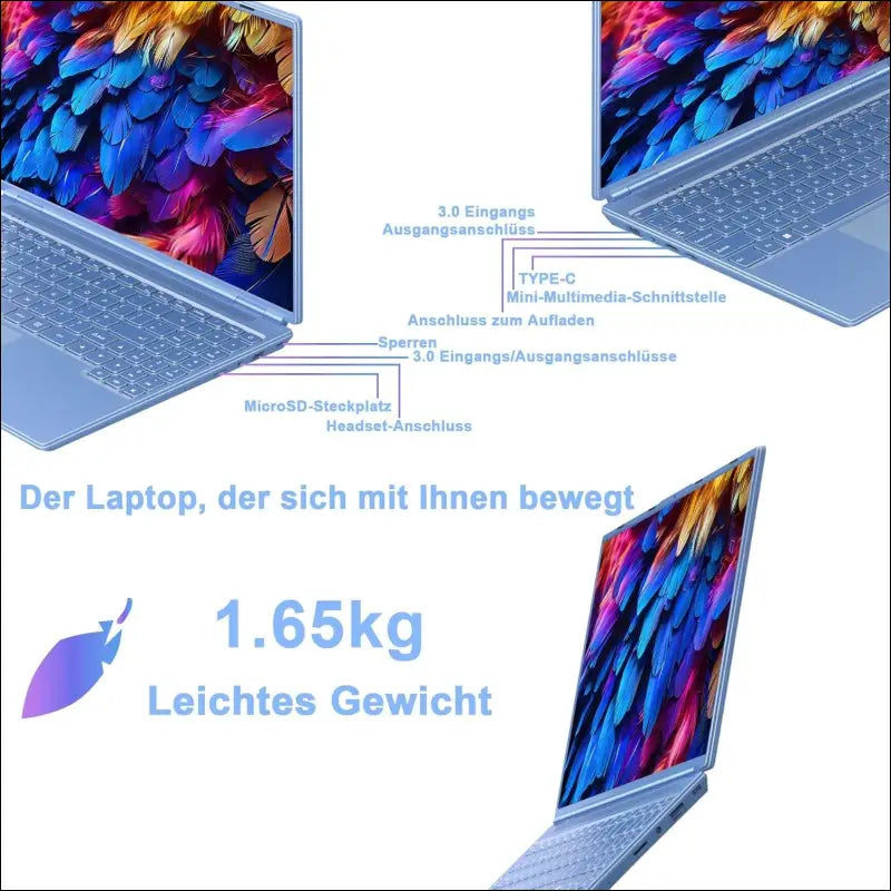 Laptop 16 Inch 12 GB RAM 512 GB ROM Extensions 2.5 Inch 1 TB SSD, Laptop Win 11 with 4-Core CPU N5095 (up to 2.9 GHz), 1920 x 1200丨5G WiFi, Bluetooth & German Keyboard Sticker Blue