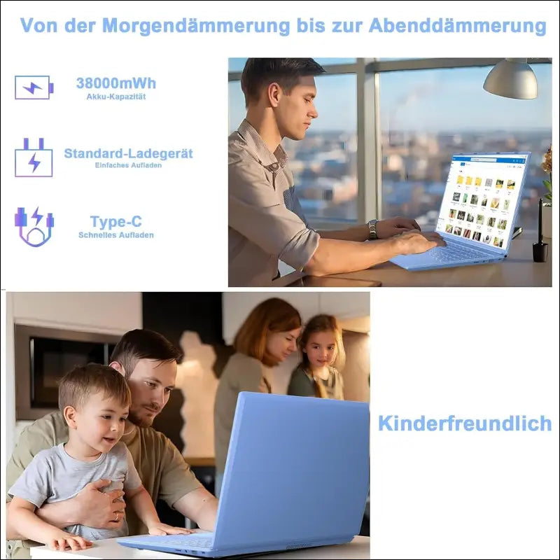 Laptop 16 Inch 12 GB RAM 512 GB ROM Extensions 2.5 Inch 1 TB SSD, Laptop Win 11 with 4-Core CPU N5095 (up to 2.9 GHz), 1920 x 1200丨5G WiFi, Bluetooth & German Keyboard Sticker Blue