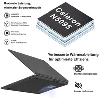 Laptop 16 Inch 12 GB RAM 512 GB ROM Extensions 2.5 Inch 1 TB SSD, Laptop Win 11 with 4-Core CPU N5095 (up to 2.9 GHz), 1920 x 1200丨5G WiFi, Bluetooth & German Keyboard Stickers,...