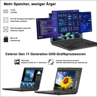 Laptop 16 Inch 12 GB RAM 512 GB ROM Extensions 2.5 Inch 1 TB SSD, Laptop Win 11 with 4-Core CPU N5095 (up to 2.9 GHz), 1920 x 1200丨5G WiFi, Bluetooth & German Keyboard Stickers,...