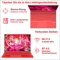 Laptop 16 Inch 12 GB RAM 512 GB ROM Extensions 2.5 Inch 1 TB SSD, Laptop Win 11 with 4-Core CPU N5095 (up to 2.9 GHz), 1920 x 1200丨5G WiFi, Bluetooth & German Keyboard Sticker Red