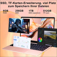 Laptop Celeron N4020 Up to 2.8Ghz, Laptops 14 Inch Win 11 Con 5G WiFi 6+256GB SSD Expansion 1TB, BT 4.2 1920 x 1080 FHD Mini Multimedia Connection, Notebook with German Keyboard...