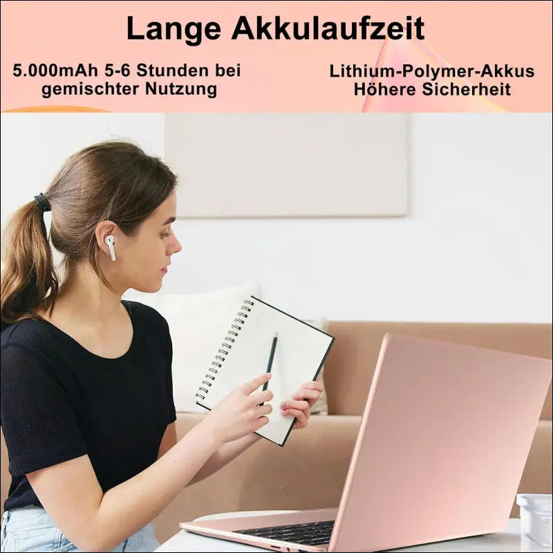 Laptop Celeron N4020 Up to 2.8Ghz, Laptops 14 Inch Win 11 Con 5G WiFi 6+256GB SSD Expansion 1TB, BT 4.2 1920 x 1080 FHD Mini Multimedia Connection, Notebook with German Keyboard...