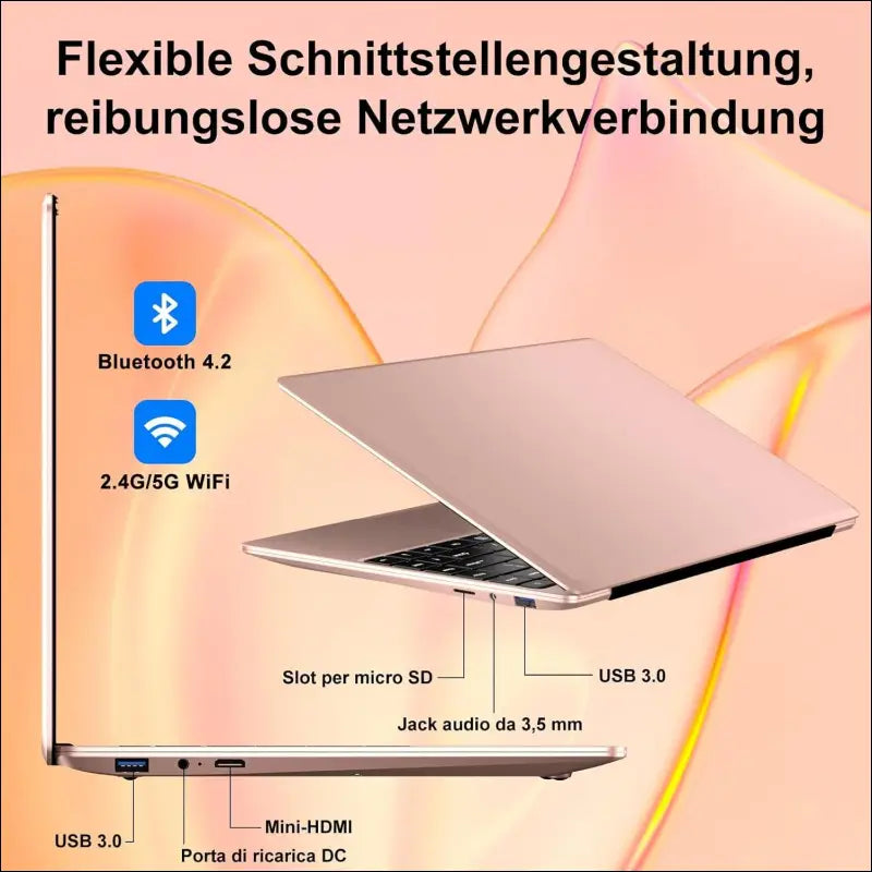 Laptop Celeron N4020 Up to 2.8Ghz, Laptops 14 Inch Win 11 Con 5G WiFi 6+256GB SSD Expansion 1TB, BT 4.2 1920 x 1080 FHD Mini Multimedia Connection, Notebook with German Keyboard...