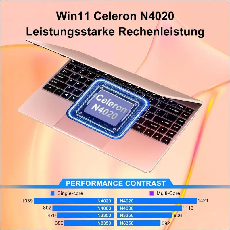 Laptop Celeron N4020 Up to 2.8Ghz, Laptops 14 Inch Win 11 Con 5G WiFi 6+256GB SSD Expansion 1TB, BT 4.2 1920 x 1080 FHD Mini Multimedia Connection, Notebook with German Keyboard...