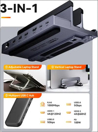 Laptop Docking Station Stand Dual 4K Monitor,  Dual HDMI Docking Station for Laptop, 2 HDMI (Single 4K@120Hz), 2 USB 3.0 Ports, 100W PD, RJ45 Ethernet, Desktop Management 7-in-1 USB C Dock