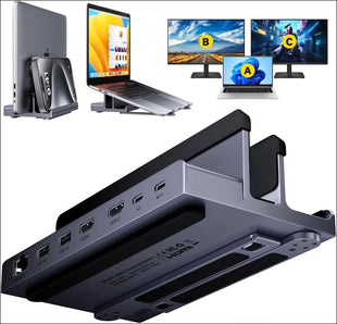 Laptop Docking Station Stand Dual 4K Monitor, Dual HDMI Docking Station for Laptop, 2 HDMI (Single 4K@120Hz), 2 USB 3.0 Ports, 100W PD, RJ45