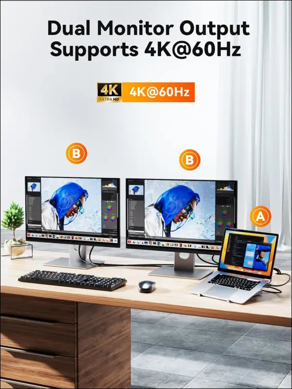 Laptop Docking Station Stand Dual 4K Monitor,  Dual HDMI Docking Station for Laptop, 2 HDMI (Single 4K@120Hz), 2 USB 3.0 Ports, 100W PD, RJ45 Ethernet, Desktop Management 7-in-1 USB C Dock