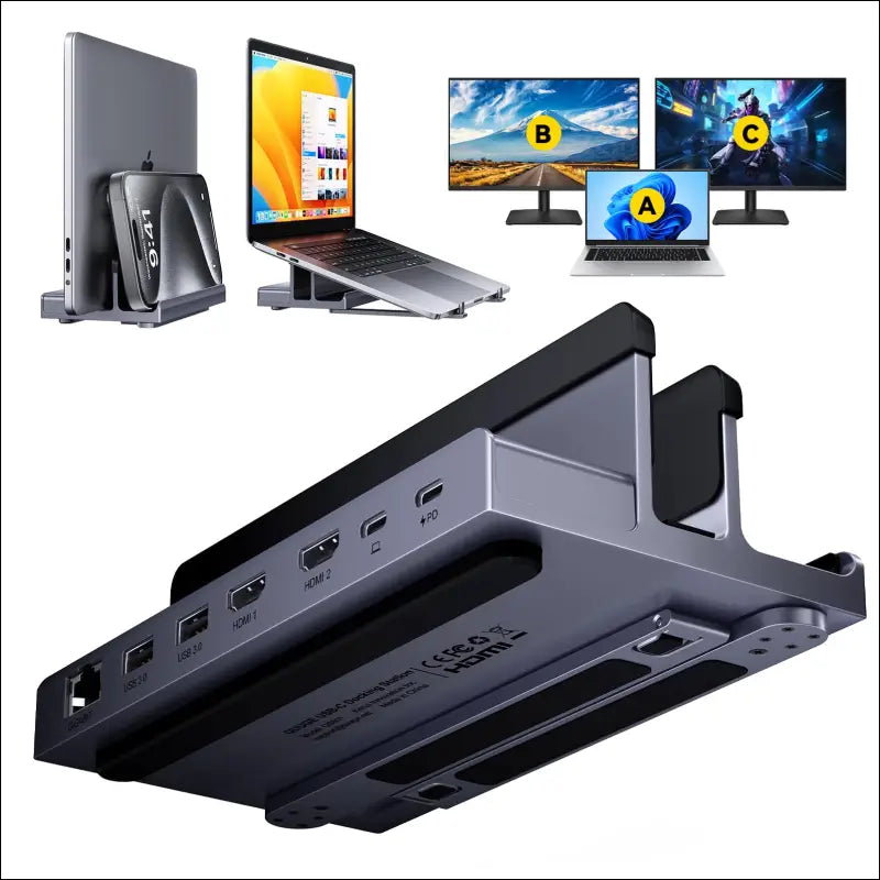 Laptop Docking Station Stand Dual 4K Monitor: QUUGE USB C Docking Station Dual Monitor for Laptop 2 HDMI (Single
