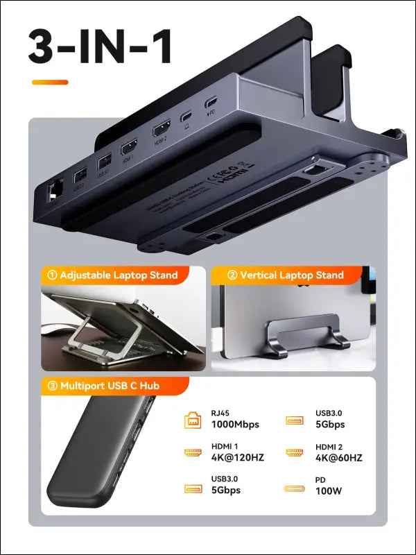 Laptop Docking Station Stand Dual 4K Monitor: QUUGE USB C Docking Station Dual Monitor for Laptop 2 HDMI (Single