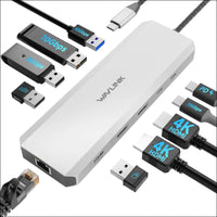 Laptop Docking Station WAVLINK 10G USB C Hub with Dual HDMI 100W PD in 10Gbps USB-A/C 3.2 5Gbps USB-A USB2.0 Gigabit