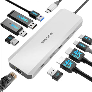 Laptop Docking Station, WAVLINK 10G USB C Hub with Dual HDMI, 100W PD in, 10Gbps USB-A/C 3.2, 5Gbps USB-A, USB2.0, Gigabit Ethernet