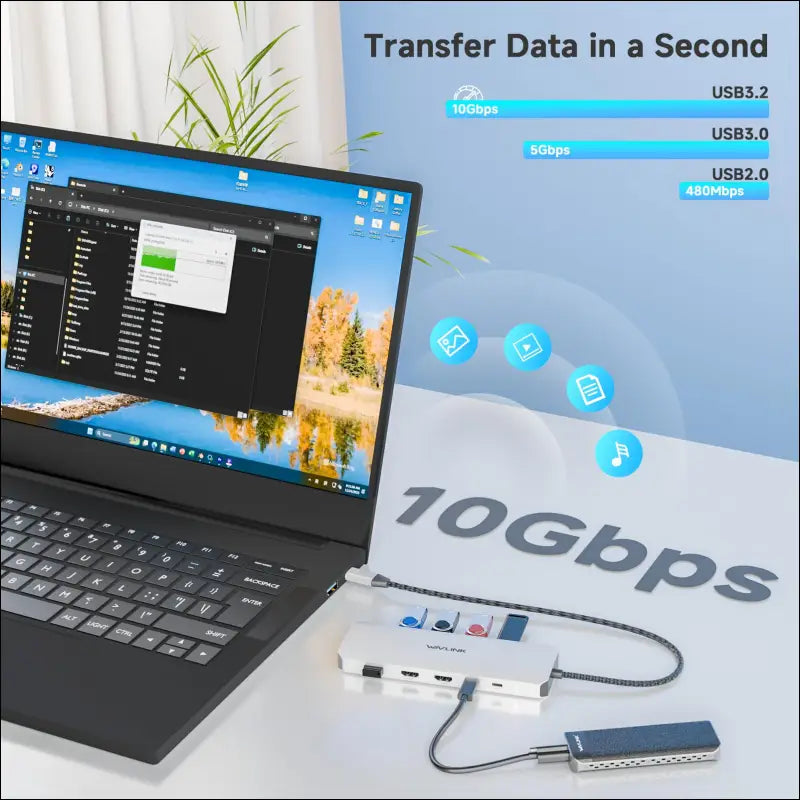 Laptop Docking Station WAVLINK 10G USB C Hub with Dual HDMI 100W PD in 10Gbps USB-A/C 3.2 5Gbps USB-A USB2.0 Gigabit