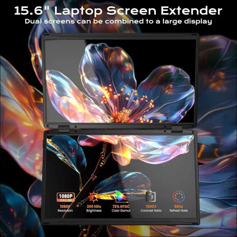 Laptop Screen - 360° Rotation F3 Portable Monitor Triple, Horizontal and Vertical with Stand, 14 Inch IPS FHD 1080P, Compatible with PS5, Windows/Mac and Laptop/Mini PC