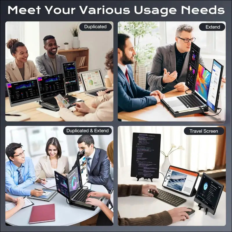 Laptop Screen - 360° Rotation F3 Portable Monitor Triple, Horizontal and Vertical with Stand, 14 Inch IPS FHD 1080P, Compatible with PS5, Windows/Mac and Laptop/Mini PC