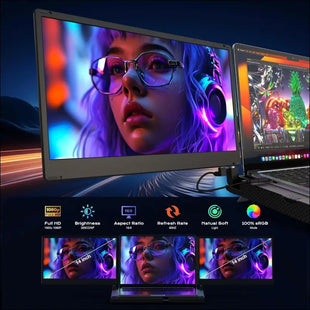 Laptop Screen - 360° Rotation F3 Portable Monitor Triple, Horizontal and Vertical with Stand, 14 Inch IPS FHD 1080P, Compatible with PS5, Windows/Mac and Laptop/Mini PC