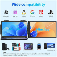 Laptop Screen Extender 14 Inch Dual Screen 1080P IPS Built-in Stand, Speaker Screen Extender for 13"-17" Laptop Mac Windows Chrome