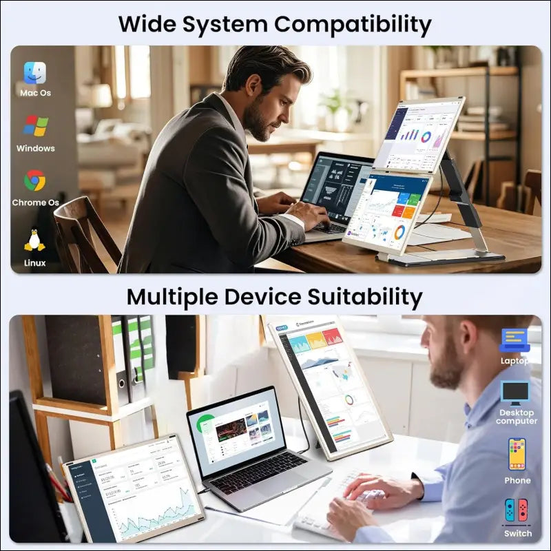 Laptop Screen Extender, 15.6" Portable Monitor, 120% sRGB FHD 1080P Triple Screen Extender, 235°Rotation Detachable Dual Monitor for 13-17.3" Laptop Compatible with...