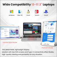 Laptop Screen Extender, 15.6" Portable Monitor, 120% sRGB FHD 1080P Triple Screen Extender, 235°Rotation Detachable Dual Monitor for 13-17.3" Laptop Compatible with...