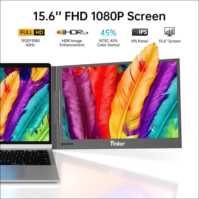 Laptop Screen Extender, 15.6'' Portable Triple Laptop Monitor Extender, with USB-C Connection, 1080P FHD, 360° Rotation Compatible with MacOS, Windows, Android, Fit 11-16'' Laptops