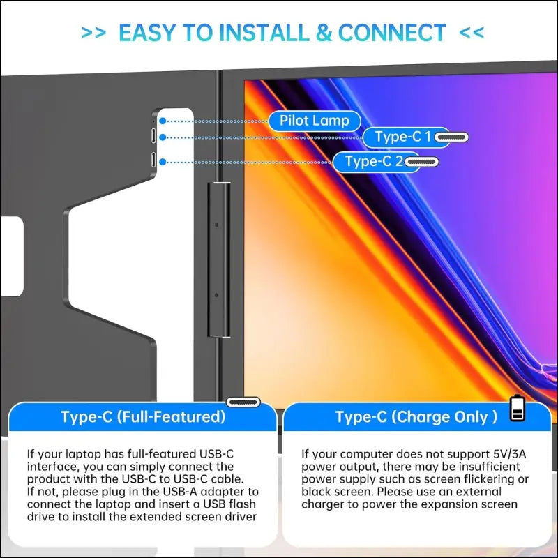 Laptop Screen Extender, 15.6'' Portable Triple Laptop Monitor Extender, with USB-C Connection, 1080P FHD, 360° Rotation Compatible with MacOS, Windows, Android, Fit 11-16'' Laptops