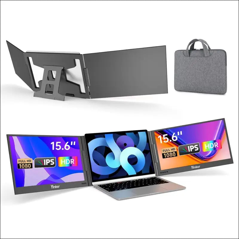 Laptop Screen Extender, 15.6'' Portable Triple Laptop Monitor Extender, with USB-C Connection, 1080P FHD, 360° Rotation Compatible with MacOS, Windows, Android, Fit 11-16'' Laptops