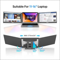 Laptop Screen Extender, 15.6'' Portable Triple Laptop Monitor Extender, with USB-C Connection, 1080P FHD, 360° Rotation Compatible with MacOS, Windows, Android, Fit 11-16'' Laptops