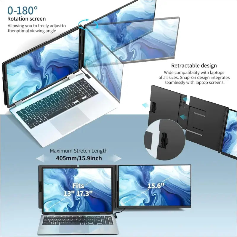 Laptop Screen Extension, 15.6 Inch 1080P FHD Portable Monitor, Plug & Play, Removable Dual Screen, Full Screen Without Frame, Laptop Monitor Extension, Compatible with Windows, Mac