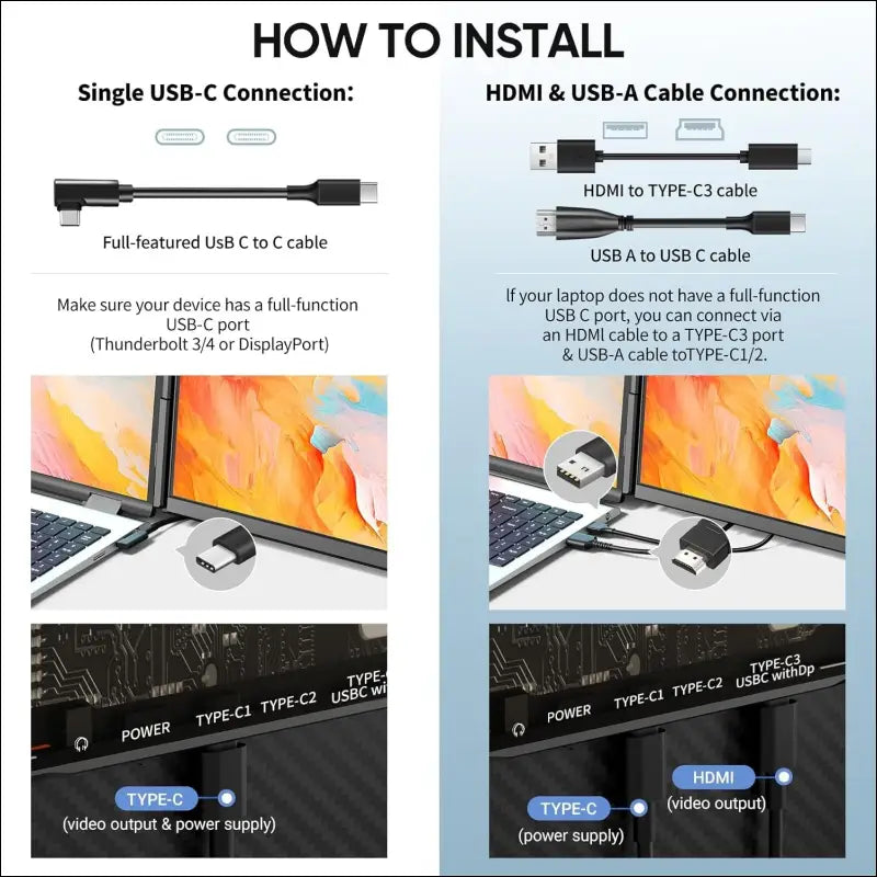 Laptop Screen Extension, 15.6 Inch 1080P FHD Portable Monitor, Plug & Play, Removable Dual Screen, Full Screen Without Frame, Laptop Monitor Extension, Compatible with Windows, Mac