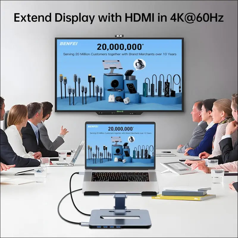 Laptop Stand with USB C 6in1 Docking Station, HDMI 4K@60Hz, 4*USB3.0, 100W PD Compatible with MacBook Pro/Air, iPad Pro, XPS, Thinkpad