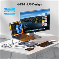 Laptop Stand with USB C 6in1 Docking Station, HDMI 4K@60Hz, 4*USB3.0, 100W PD Compatible with MacBook Pro/Air, iPad Pro, XPS, Thinkpad