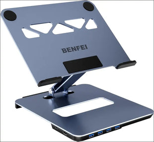 Laptop Stand with USB C 6in1 Docking Station, HDMI 4K@60Hz, 4*USB3.0, 100W PD Compatible with MacBook Pro/Air, iPad Pro, XPS, Thinkpad