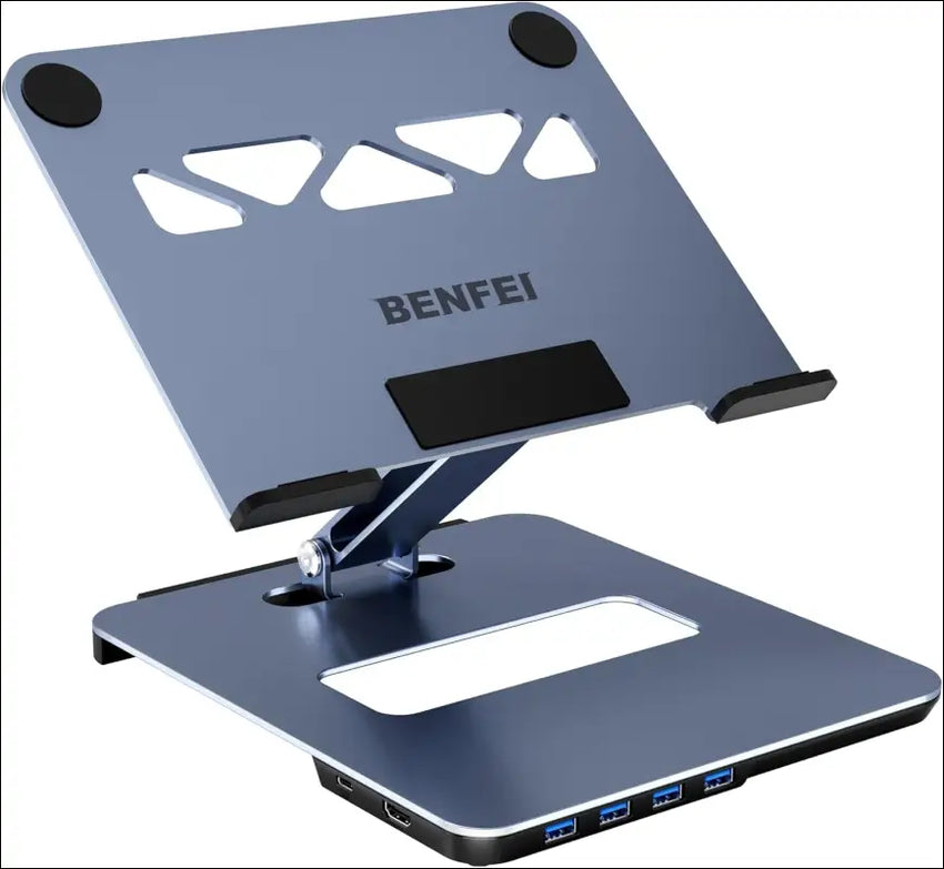 Laptop Stand with USB C 6in1 Docking Station, HDMI 4K@60Hz, 4*USB3.0, 100W PD Compatible with MacBook Pro/Air, iPad Pro, XPS, Thinkpad
