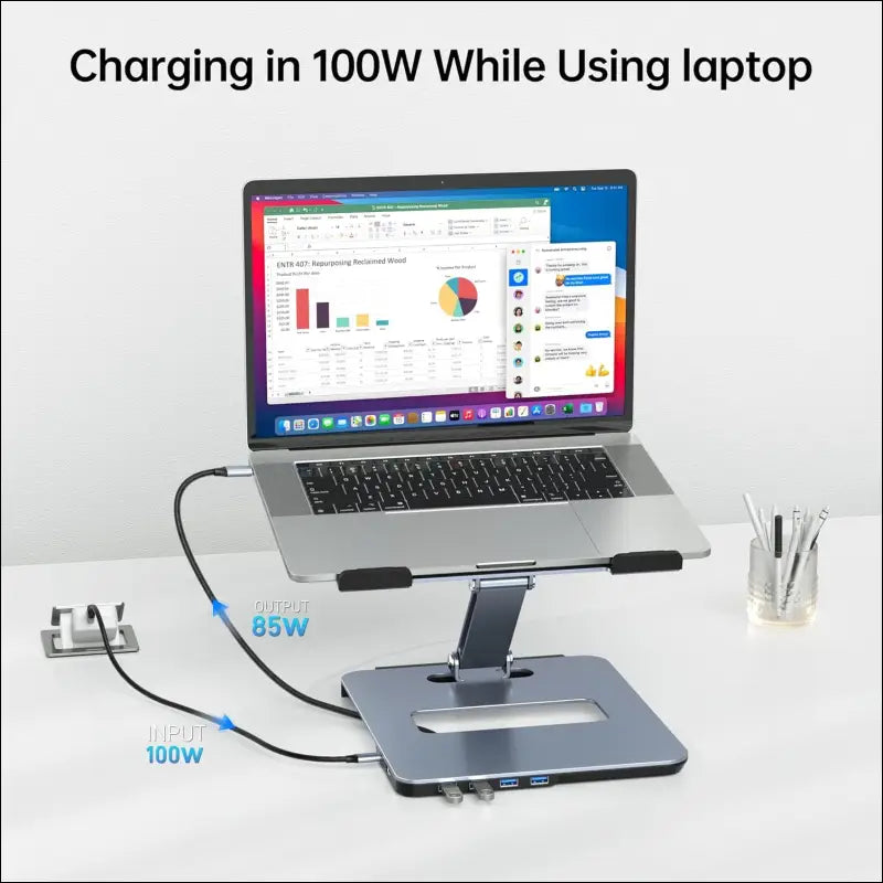 Laptop Stand with USB C 6in1 Docking Station, HDMI 4K@60Hz, 4*USB3.0, 100W PD Compatible with MacBook Pro/Air, iPad Pro, XPS, Thinkpad