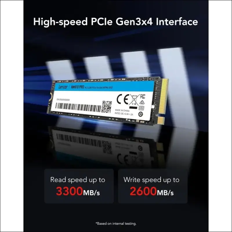 Lexar NM610PRO 1TB SSD, M.2 2280 PCIe Gen3x4 NVMe 1.4 Internal, Up to 3300 MB/s Read, 2600 Writes, Internal 3D NAND Flash Solid State Drive for Laptop, Desktop Computer, PC