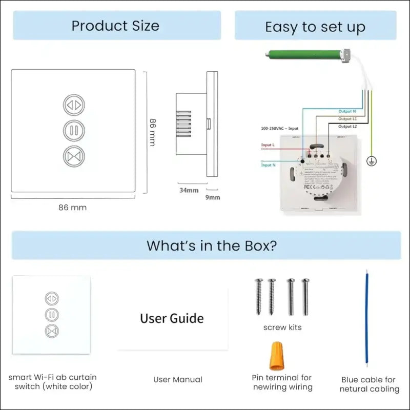 LEYF Intelligent WiFi Curtain Switch, Shutter Switch, Compatible with Alexa & Google Home, Tuya/Smart Life App, Voice Controlled Home Motor, White