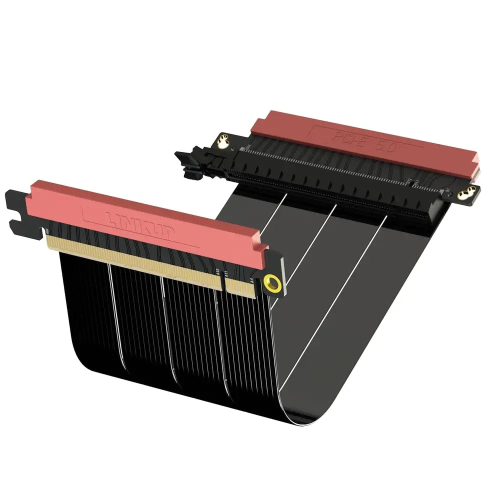 LINKUP - AVA5 PCIE 5.0 Riser Cable | Future Proof for Gen 5 GPU Vertical Mount | X16 128Gb/S Speed | Compatible with Pcie 4.0 | Designed for ITX | Double Reverse, Black 18Cm