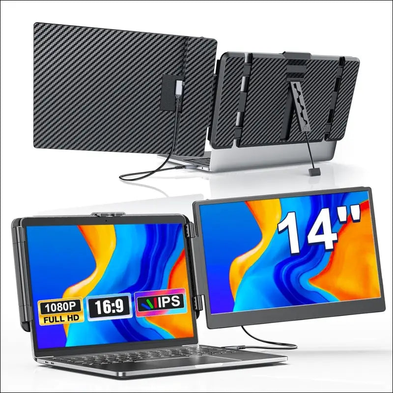 LivElect 14" Dual Screen Laptop Monitor, 1080P FHD Laptop Screen, Portable Monitor for Laptop with Speakers, Plug&Play, Laptop Monitor for Mac Win Android