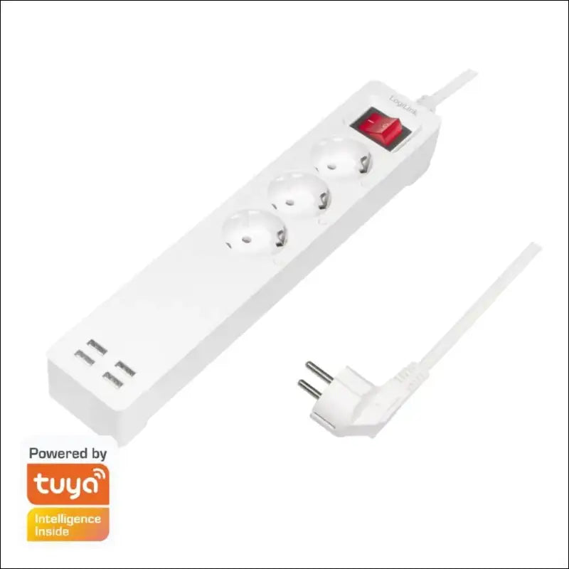 LogiLink SH0103 - Wi-Fi Smart Home Power Strip 3-Way (3X CEE 7/3) + 4X USB-A, Controllable via App, IP20, Tuya Compatible, Supports Amazon Alexa and Google Home, 1.70 m
